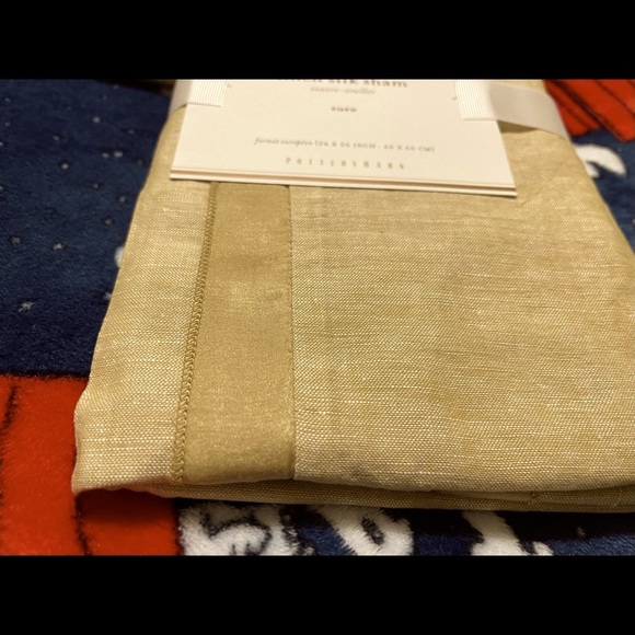 Two New Pottery Barn Linen Silk Trim Euro Shams, Praline/ Bed Warm Tan, 26” - Picture 3 of 8